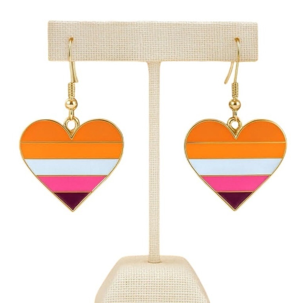 NEW‎ Lesbian Pride Flag Rainbow Dangle Earrings Inclusive LGBTQIA+ Gay Queer